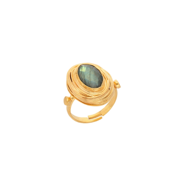 Ring made from brass, goldplated, Labradorite